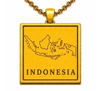 Collana con ciondolo a forma di mappa dell'Indonesia 24x26 mm per uomo e donna, in argento sterling 925, con contorno quadrato inciso e catena a maglia da 45 cm, gioiello da viaggio |LKN_MAP_00750