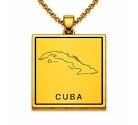 Collana con ciondolo a forma di mappa di Cuba 24x26mm per uomo e donna, in argento sterling 925, con contorno quadrato inciso e catena a maglia da 45 cm, gioiello da viaggio minimalista |LKN_MAP_00711
