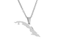 Collana con ciondolo a forma di mappa di Cuba e bandiera, unisex, in acciaio inox, accessorio per gioielli
