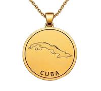Collana con ciondolo a forma di mappa di Cuba in argento sterling 925 per uomo e donna, placcata oro, rotonda da 30 mm, con contorno del paese inciso, con catena a maglia da 45 cm |LKN_MAP_00914