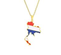 Collana con ciondolo a forma di mappa e bandiera del Regno di Thailandia, unisex, 60cm, Acciaio inossidabile
