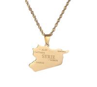 Collana Con Ciondolo A Forma Di Mappa E Bandiera Della Repubblica Di Siria Da Donna E Uomo Catena A Clavicola Con Mappa Retrò Stile Etnico Collana Con Maglione Unico Gioielli Da Regalo Giallo 50Cm