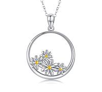 Collana con ciondolo a forma di margherita in argento Sterling, regalo di San Valentino per lei, collana con margherita, regalo di compleanno per donne e ragazze, catenina in argento da 45,7 cm + 5,1