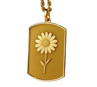 Collana con ciondolo a forma di margherita in rilievo, realizzata in argento sterling 925 con placcatura in oro, catena a maglia fine da 45 cm, ciondolo rettangolare per gioielli unisex |LK_EMBO_00775