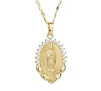 Collana con ciondolo a forma di Maria con scritta "Virgin Mary" e cristalli cattolici, con strass, lavorazione durevole in oro