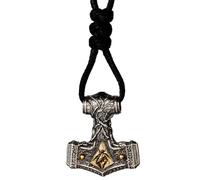 Collana con ciondolo a forma di martello di Thor, in argento Sterling 925, due tonalità, con quattro elementi, mitologia norrena, gioiello per uomo e donna, cordoncino nero e catena, Medium, Ottone