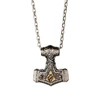Collana con ciondolo a forma di martello di Thor, in argento Sterling 925, due tonalità, con quattro elementi, mitologia norrena, gioiello per uomo e donna, cordoncino nero e catena, Medium, Ottone
