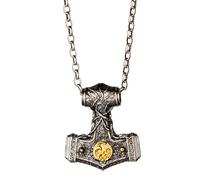 Collana con ciondolo a forma di martello di Thor, in argento Sterling 925, due tonalità, con quattro elementi, mitologia norrena, gioiello per uomo e donna, cordoncino nero e catena, Medium, Ottone