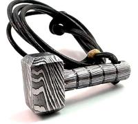 Collana con ciondolo a forma di martello di Thor Mjolnir forgiato a mano, in acciaio damasco, con catena in pelle, medaglione pendente e portachiavi, divini dei tuoni, collana con martello di Thor,