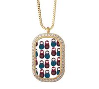Collana con ciondolo a forma di matrioska, con ciondolo a forma di matrioska, gioiello dorato con diamanti