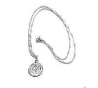 Collana con ciondolo a forma di medaglia di San Benedetto con croce di San Benedetto 15 mm, double face e catena modello Singapore 45 cm, tutto in argento Sterling e astuccio