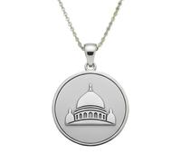 Collana con ciondolo a forma di moschea islamica in rilievo, realizzata in argento sterling 925 con placcatura in argento, catena a maglia da 45 cm, ciondolo rotondo per gioielli unisex |LK_EMBO_00825
