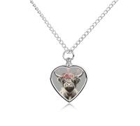 Collana con ciondolo a forma di mucca delle Highland con rosa, per ceneri e cuore, collana commemorativa per animali domestici