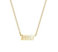 Collana con ciondolo a forma di numero dell'anno di nascita, in acciaio inox placcato oro 18 carati, memorabile, gioiello per donne e ragazze, in metallo, Acciaio inossidabile Metallo