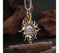 Collana con ciondolo a forma di occhio che vede il sole e Dio, alla moda, retrò, serie oro, amuleto, per uomini e donne, gioiello alla moda per feste rock, idea regalo