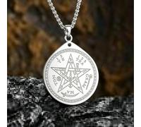 Collana con ciondolo a forma di pentagramma della stregoneria mistica, in acciaio inox, con sigillo di Salomone, pentacolo, Kabbalah, amuleto