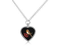Collana con ciondolo a forma di pettirosso seduto su un ramo di albero di vischio per ceneri a forma di cuore, gioiello per animali domestici