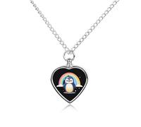 Collana con ciondolo a forma di pinguino arcobaleno per ceneri a forma di cuore, collana commemorativa per animali domestici
