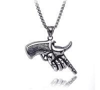 Collana con ciondolo a forma di pistola gotica in acciaio inox, stile retrò, stile biker e cocktail party, Acciaio inossidabile