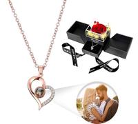 Collana con ciondolo a forma di rosa reale conservata con foto personalizzata, collana con ciondolo con immagine all'interno, scatola portagioie regalo per fidanzata, moglie, mamma, San Valentino