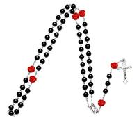 Collana con ciondolo a forma di rosario con perle di vetro e perline, accessorio da donna, colore: