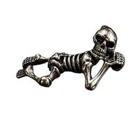 Collana con ciondolo a forma di scheletro Raclining in acciaio inossidabile 33x20mm placcato argento, senza catena, realizzata a mano per uomo e donna, gioiello significativo con simbolo di potere