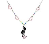 Collana con ciondolo a forma di stella a cinque punte con gatto nero, collana con perline colorate a forma di cuore, carina e giocosa, regalo creativo alla moda