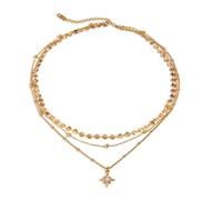 Collana con ciondolo a forma di stella con strass e catena a strati, da donna, in acciaio inossidabile, con trama metallica dorata, 1 pezzo