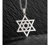 Collana con ciondolo a forma di stella esagonale, in acciaio inox, collana con stella ebraica di David, per uomo e donna, in confezione regalo oro e argento, 60 cm