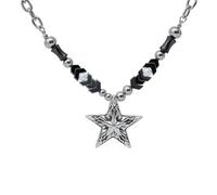 Collana con ciondolo a forma di stella, in stile gotico e retrò, in argento e nero