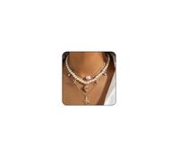 Collana con ciondolo a forma di stella marina a strati in oro, collana da donna Boho con conchiglie dorate con perle da spiaggia per le donne collana oceanica gioielli da donna, 2x2x0.3, Metallo