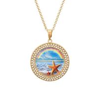Collana con ciondolo a forma di stella marina arcobaleno sopra le nuvole di mare e spiaggia per le donne carino ciondolo in lega collana gioielli regalo, Misura unica, Metallo, Nessuna pietra preziosa