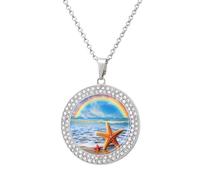 Collana con ciondolo a forma di stella marina arcobaleno sopra le nuvole di mare e spiaggia per le donne carino ciondolo in lega collana gioielli regalo, Misura unica, Metallo, Nessuna pietra preziosa