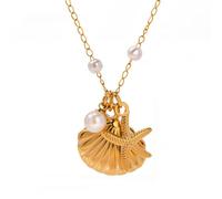 Collana con ciondolo a forma di stella marina dorata da donna, a strati, con ciondolo a forma di stella marina e conchiglia, collana estiva con ciondolo a forma di stella marina, conchiglia, estate