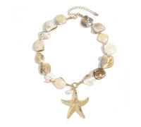 Collana con ciondolo a forma di stella marina e conchiglia, con accento perlato, per abbigliamento da spiaggia, alla moda, a tema spiaggia, One Size, come descritto, come descritto