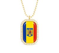 Collana con ciondolo a forma di stemma della Romania, gioiello alla moda, quadrato, con bordo bianco, lega metall