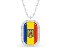 Collana con ciondolo a forma di stemma della Romania, gioiello alla moda, quadrato, con bordo bianco, lega metall