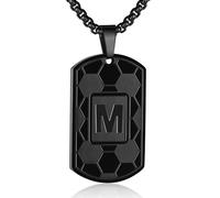 Collana con ciondolo a forma di targhetta per cani con iniziali di calcio A-Z, catena in acciaio inossidabile, 56 cm + 5 cm, gioielli sportivi personalizzati per atleti, regalo per uomini, 1.6 x 0.9