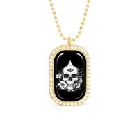 Collana con ciondolo a forma di teschio con terzo occhio e fiore, gioiello alla moda, con bordo bianco, lega metall