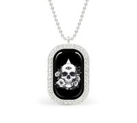 Collana con ciondolo a forma di teschio con terzo occhio e fiore, gioiello alla moda, con bordo bianco, lega metall