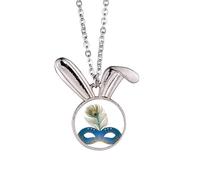 Collana con ciondolo a forma di testa di coniglio con piuma blu, per carnevale di Venezia, idea regalo
