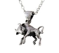Collana con ciondolo a forma di toro in argento Sterling 925, motivo segno zodiacale, catenina 45,72 cm