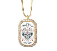 Collana con ciondolo a forma di totem indiano, scheletro sacrificio e diamante, gioiello dorato