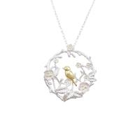 Collana con ciondolo a forma di uccello e fiori, in argento Sterling 925 | Marchio S925, lunghezza della catena regolabile, fine e romantica, collana ispirata alla natura, senza nichel