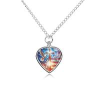 Collana con ciondolo a forma di urna con bandiera degli Stati Uniti e scritta "Dio e pace", per ceneri di animali domestici, cagnolino, cremazione, ricordo commemorativo