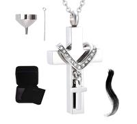 Collana con ciondolo a forma di urna per ceneri, gioiello con ciondolo a forma di croce estetica, per viaggi, attività all'aperto, esposizione a casa, funerali, ricordi, Refer to description, Metallo