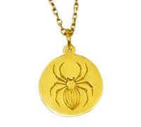 Collana con ciondolo a forma rotonda con incisione di ragno, realizzata in argento sterling 925 placcato oro, con catena a maglia fine da 45 cm. Gioielli fatti a mano per uomo e donna |LKD_EGP_00015