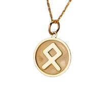 Collana con ciondolo a forma rotonda con runa della patria in rilievo, realizzata in argento sterling 925 con placcatura in oro, catena a maglia da 45 cm, gioiello unisex fatto a mano |LK_EMBO_00673