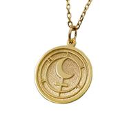 Collana con ciondolo a forma rotonda con sigillo di Lilith in rilievo, realizzata in argento sterling 925 con placcatura in oro, catena a maglia da 45 cm. Ciondolo unisex fatto a mano |LK_EMBO_00490