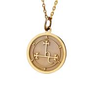 Collana con ciondolo a forma rotonda con sigillo di Lilith in rilievo, realizzata in argento sterling 925 con placcatura in oro, catena a maglia da 45 cm, gioiello unisex fatto a mano |LK_EMBO_00681